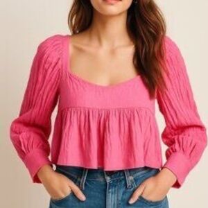 Anthropologie | WAYF Pink Textured Peplum Top | Small
